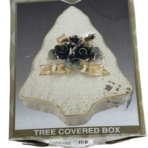 Tree Shaped Decorative Box with Gold Accents, Keepsake, Christmas